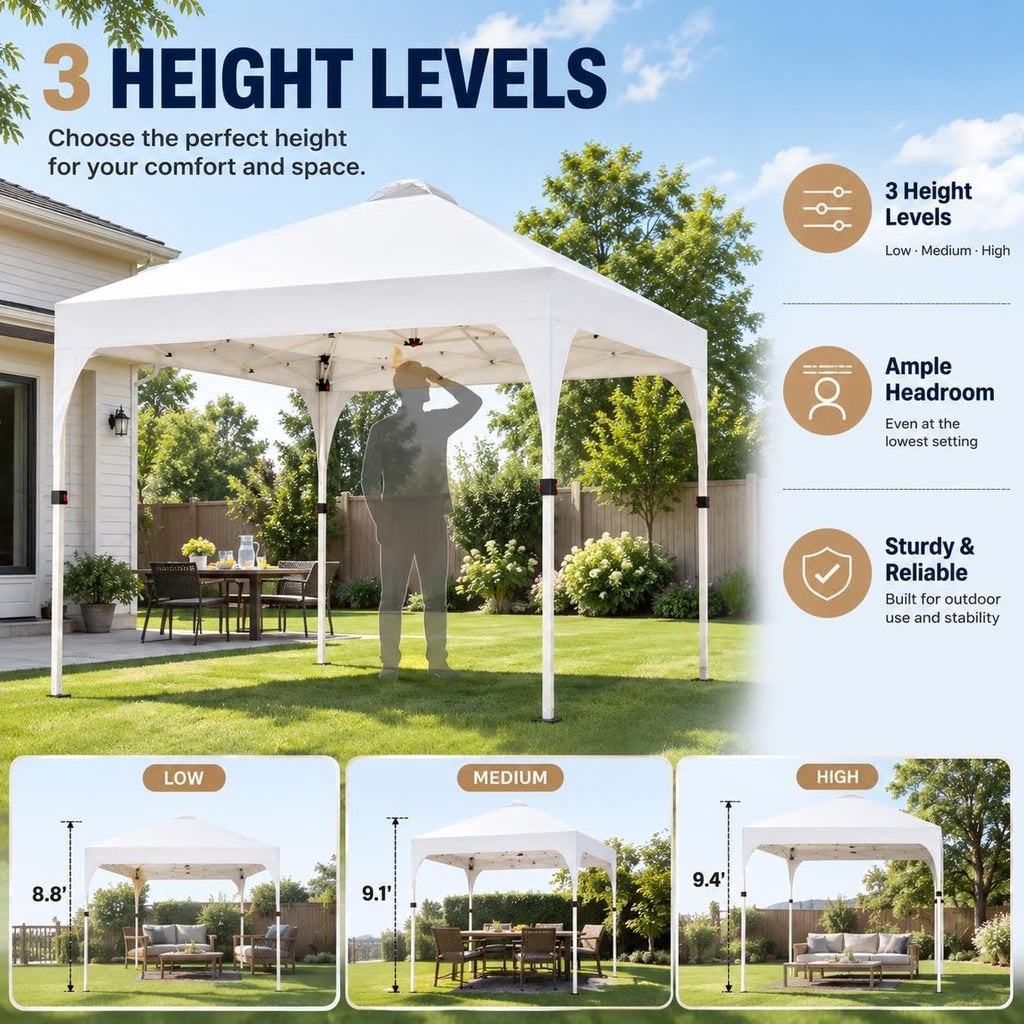 10x10 Pop Up Canopy Tent, Easy Set-Up Commercial Gazebo - White