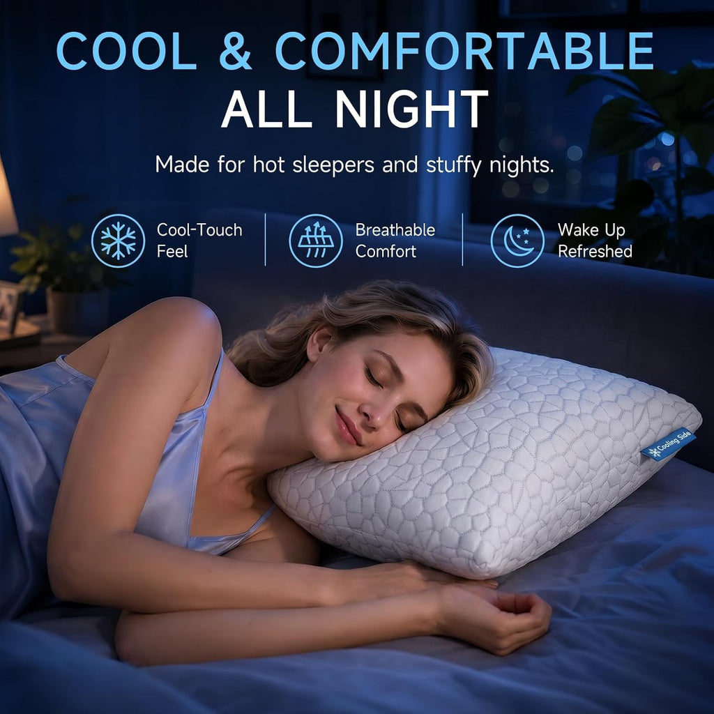 Cooling Pillow for Sleeping, CertiPUR-US Shredded Memory Foam King Pillow Set of 1, Cool Pillow for Hot Sleepers