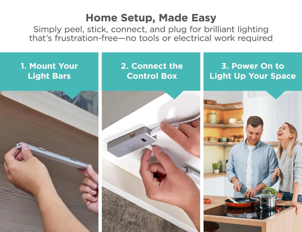 Under Cabinet Lighting Kit, Motion Sensor, Dimmable, Linkable, 3 Color Settings, Tool-Free, Pantry, Cabinets