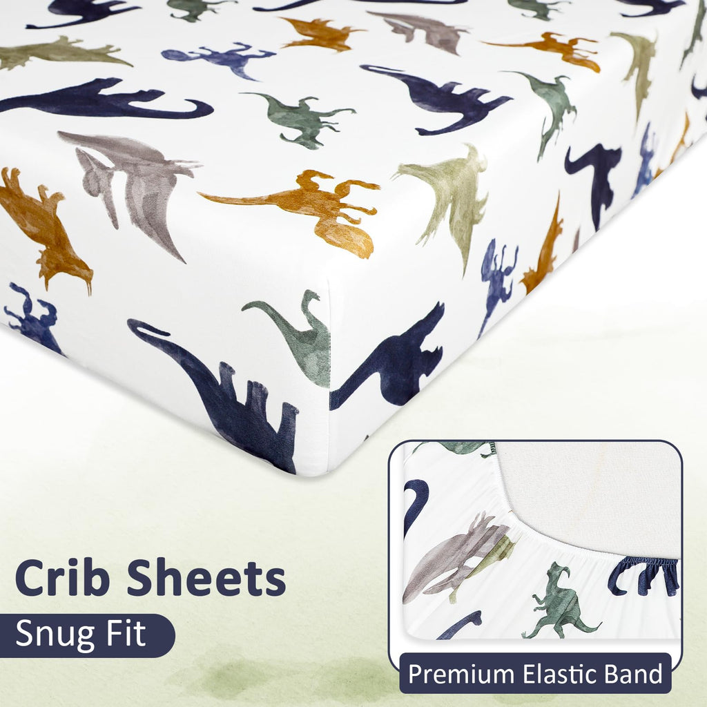4-Piece Crib Bedding Set, Baby Nursery Bedding Sets for Boys Includes Comforter, Fitted Crib Sheet, Crib Skirt, and