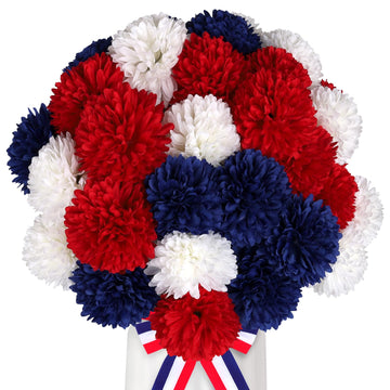 36 Pcs Artificial Chrysanthemums Flowers Patriotic Flowers Decor 4th of July Fake Silk Flowers Bouquet Decor Indoor