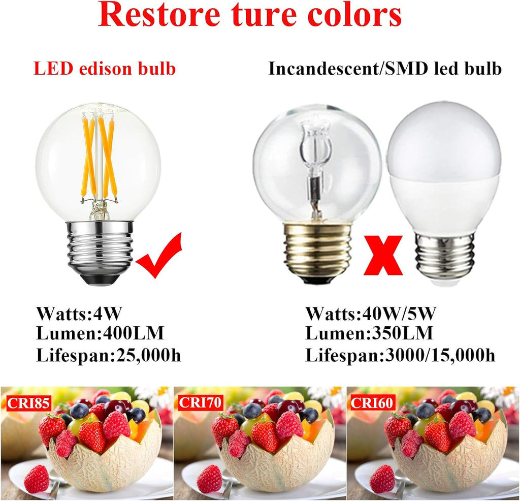 G16.5 Light Bulb LED,4W E26 LED Bulb dimmable Equivalent E26 40 watt Light Bulb,Warm White 2700K,400lm,CRI85+,AC120V