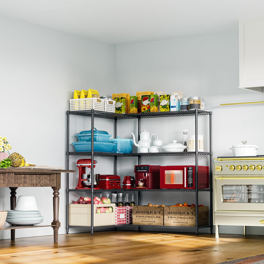 Linked Storage Racks, DIY Adjustable Heavy Duty Metal Shelving Unit for Corner, Ideal, Garage, Warehouse, and Garden