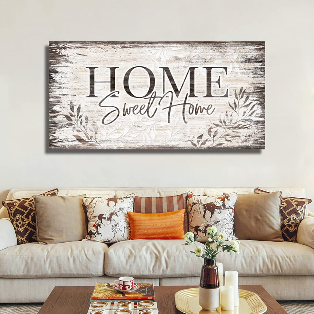 Sweet Home Wall Art Dark Brown Rustic Farmhouse Canvas Sign, 20"x40"
