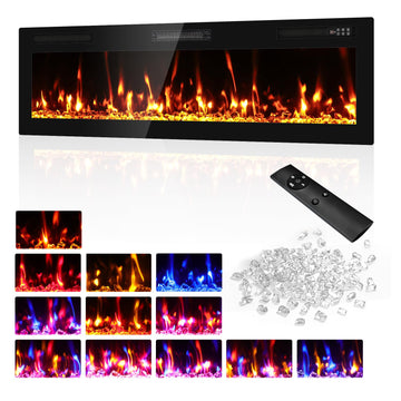 60" Electric Fireplace Recessed Wall Mounted, Ultra Thin Linear Fireplace Inserts, 12 Flame Colors, Timer, Remote &