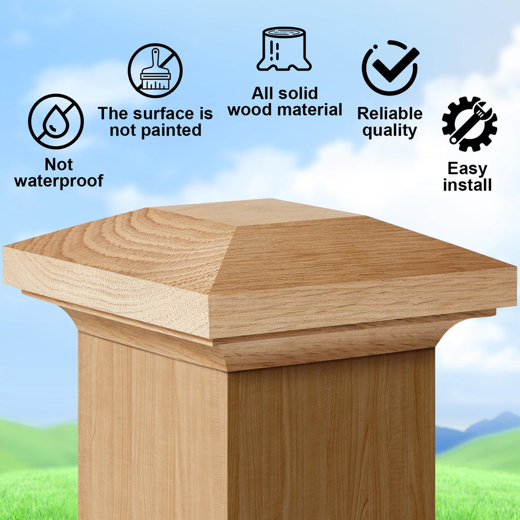 4 Pcs 3 1/16 Inch Red Oak Newel Post Cap for 3 Inch Post Topper