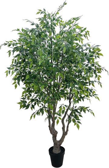 8FT Artificial Ficus Tree - Lifelike Faux Indoor Tree with Natural Trunk, Large Fake Plant & Commercial Interior Decor