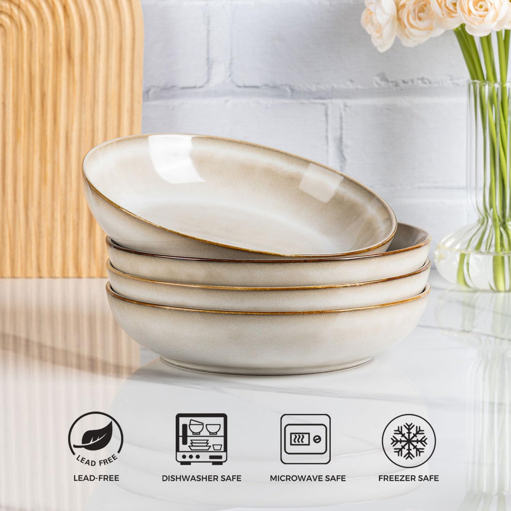 8.5'' Ceramic Pasta Bowls Set of 4, 36oz Large Stoneware Bowls Set | Large Dinner Serving Bowls Set, Wide Bowl Plate