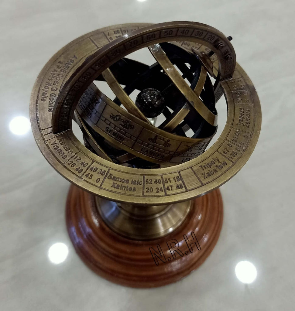 5" Nautical Brass Armillary Sphere World Globe Rosewood Base Table Decor Gift