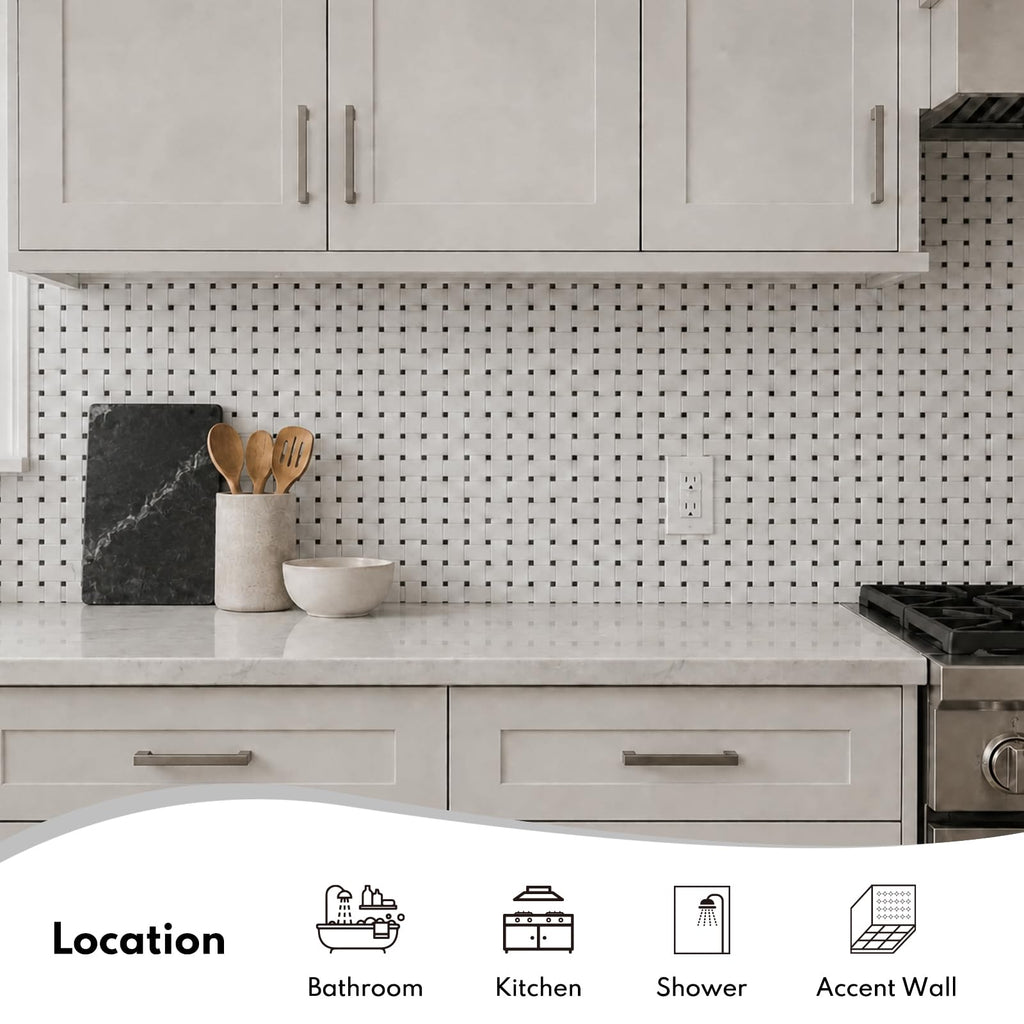 Bianco Alba Stone White Marble Basketweave Marble Mosaic Tile Wall Bathroom Shower Floor (5 Sheet,Polished)