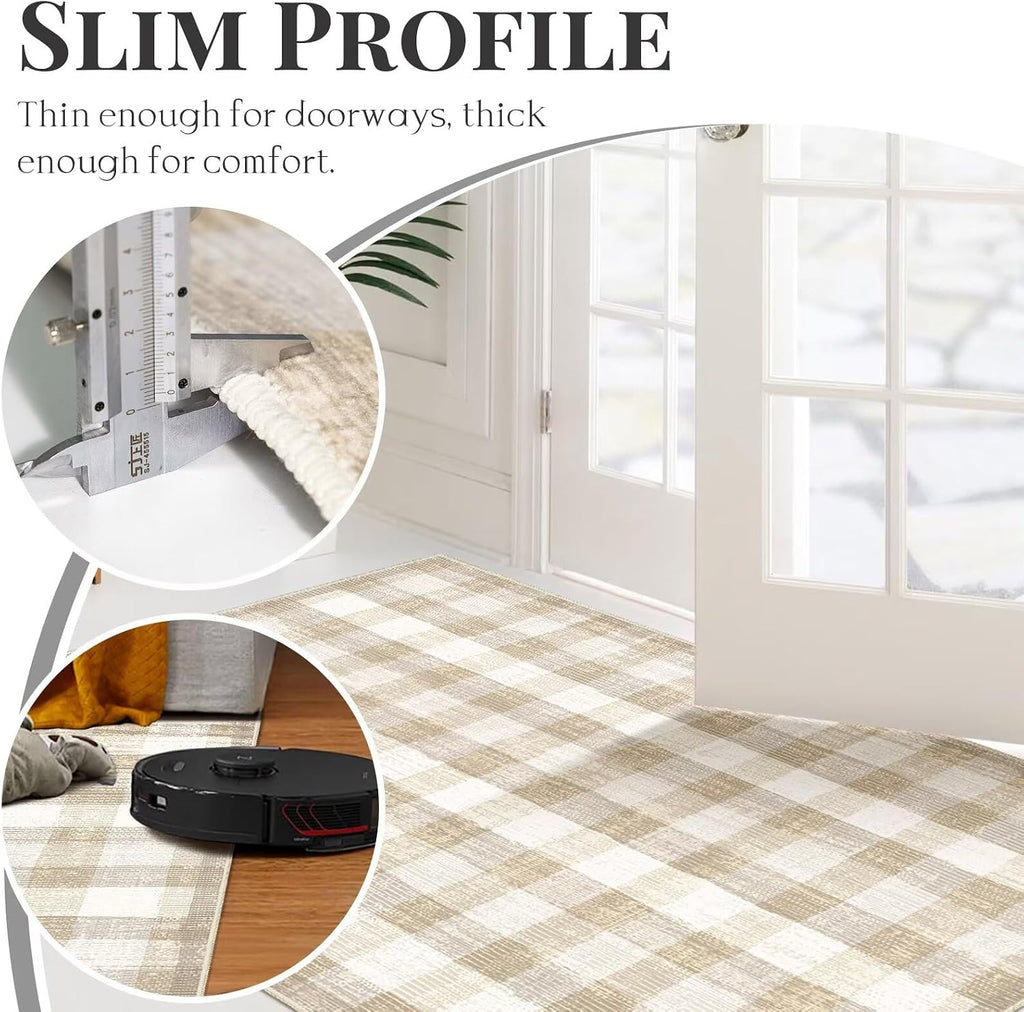 Checkered Area Rug, 8x10, Beige