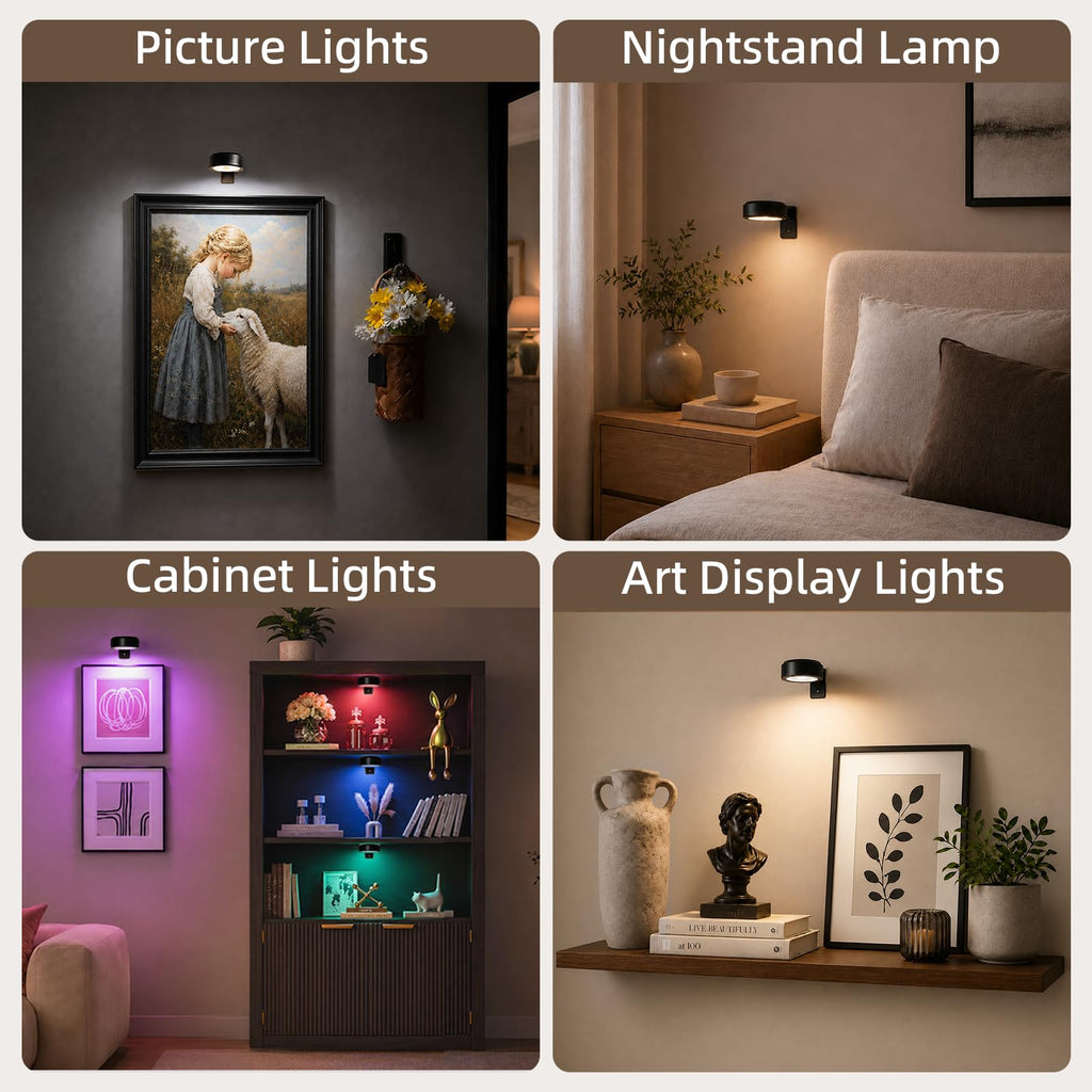 Picture Lights for Wall, 2000mAh Rechargeable Battery Magnetic Poster Lights with 3 Color Temps & 12 RGB, Remote