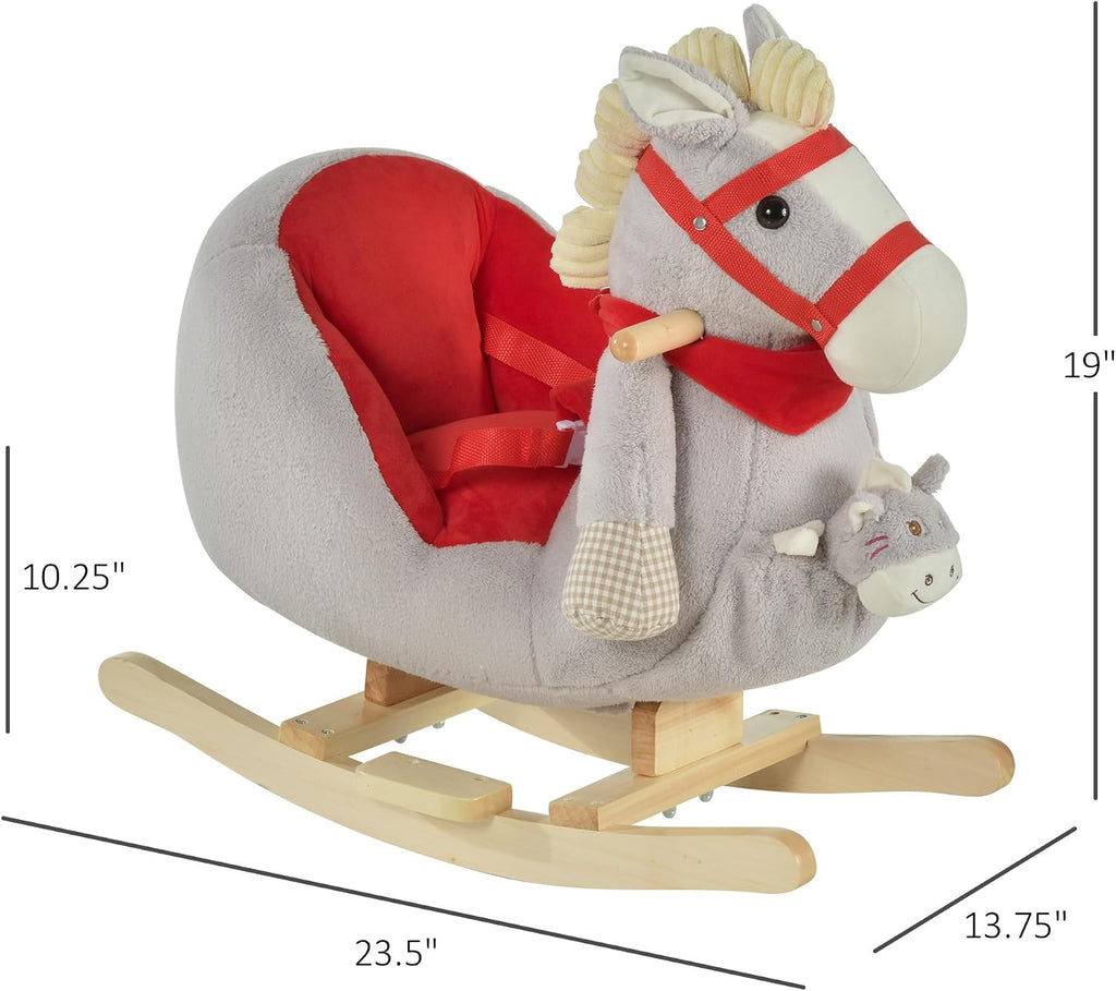 Kids Ride-On Rocking Horse Toy Rocker Lullaby Song 18-36 Months Gray
