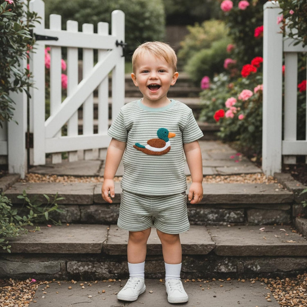 Toddler Baby Boy Summer Clothes Outfits Waffle Striped T-Shirt Short Set