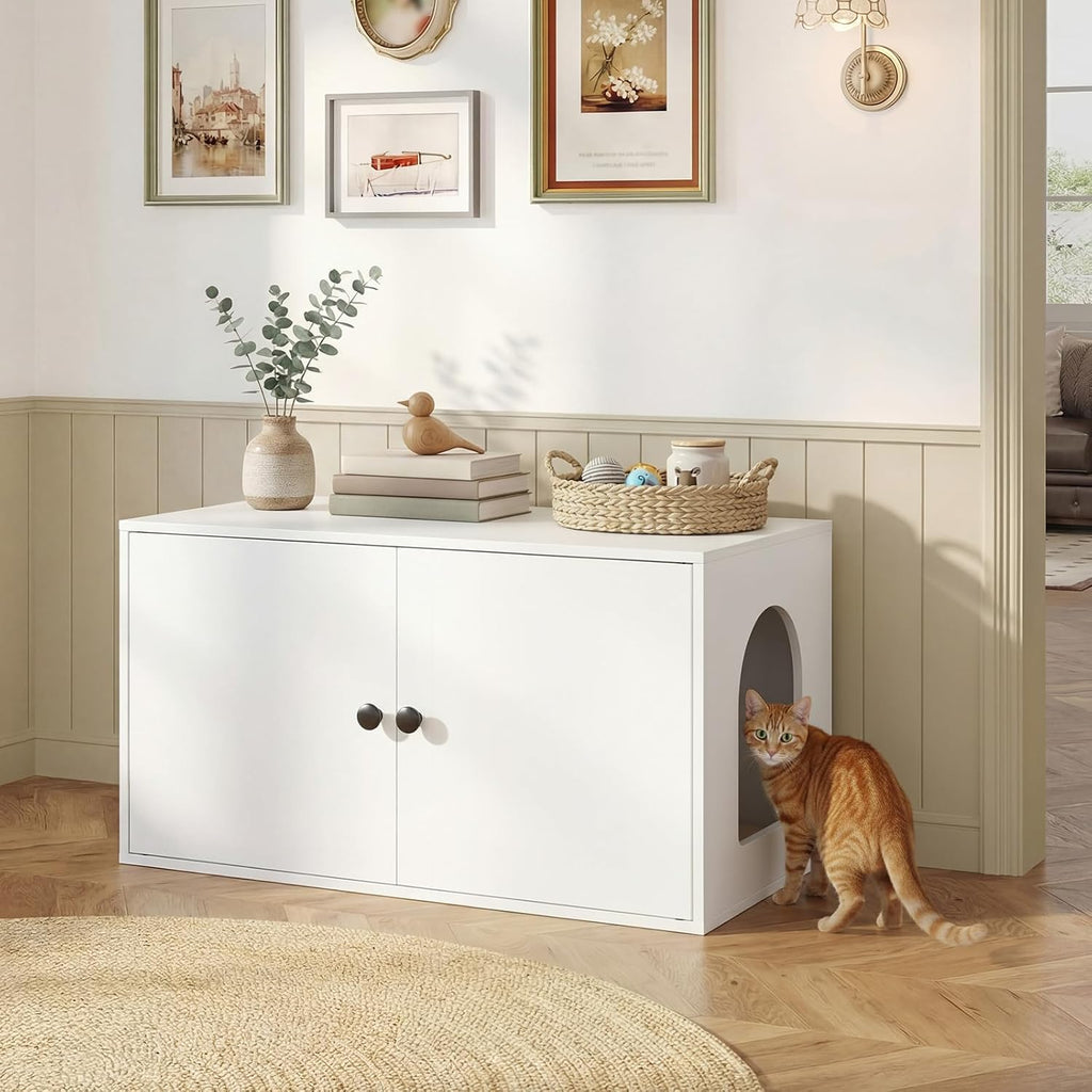 Cat Litter Box Enclosure, Hidden Litter Box Furniture with Side Entry, Litter Box Cabinet, Indoor Cat House, End Side