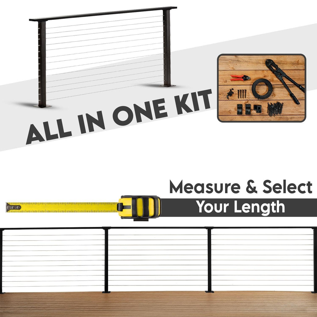 Complete Cable Railing Kit 6ft - DIY Deck Railing System with Pre-Drilled Metal Posts, Marine Grade Stainless Steel