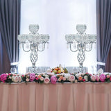 Crystal Candelabra Centerpiece, 5-Light Gold Metal Stand with Hanging Crystals, Decorative Wedding Table Holder (1