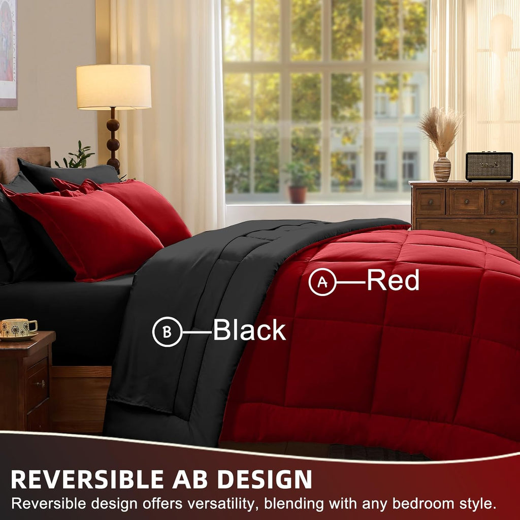 Queen Comforter Set 7 Pieces, Reversible Queen Bed in a Bag with All Season Premium Comforter