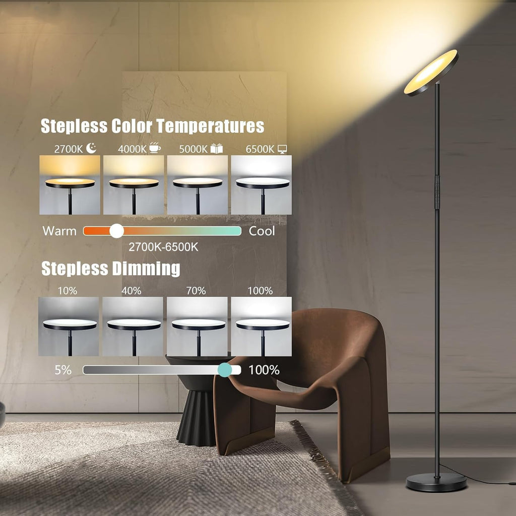 Floor Lamp, Upgraded 40W Super Bright Torchiere LED Floor Lamps, Stepless Dimmable Color Temperature