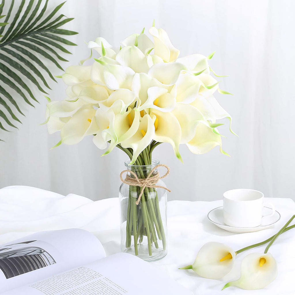 24 Pcs White Calla Lily Artificial Flowers Wedding Bouquets