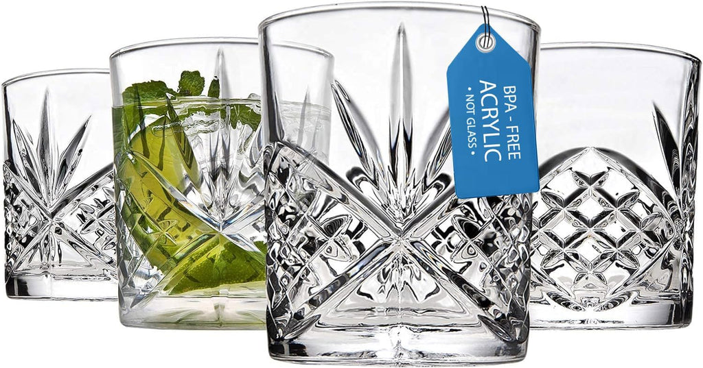 Old Fashioned Whiskey Glasses, Drinking Glasses, Shatterproof and Reusable Acrylic - Dublin Collection, Set of 4