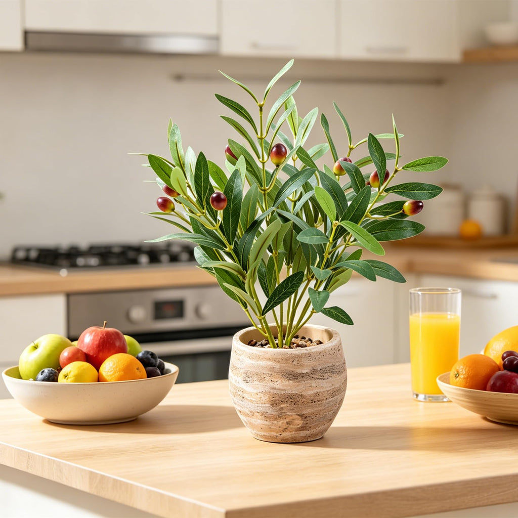 14" Small Artificial Potted Plant with Decorative Branches & Fruit