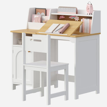 Kids Study Desk and Chair Set with Tiltable Desktop for 3-8 Years