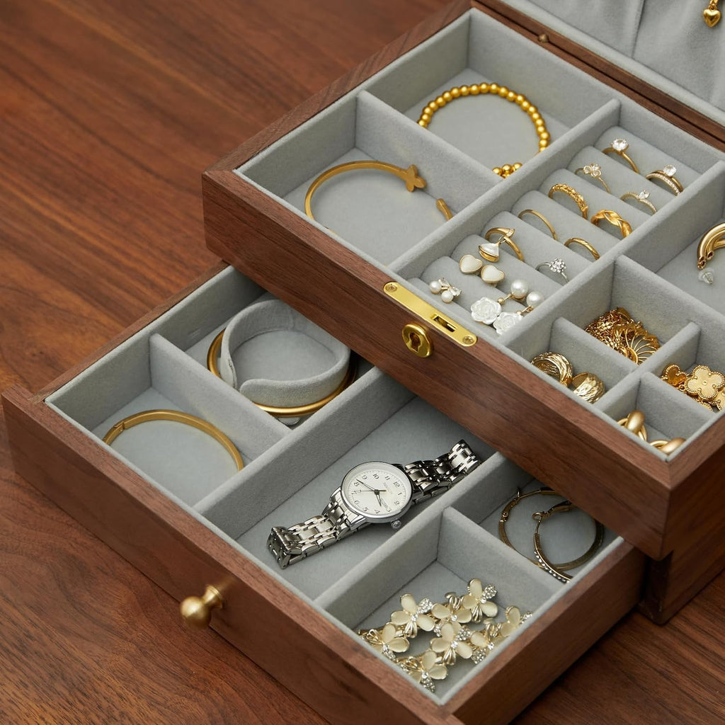 Jewelry Box Organizer for Women & Men 2-Layer Lockable