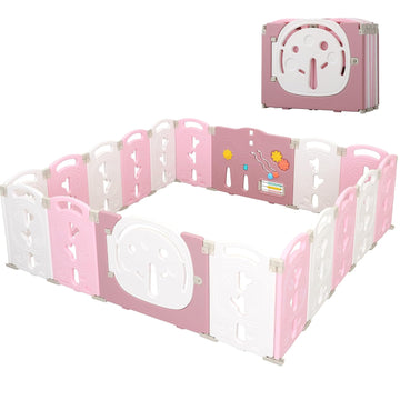 Foldable Baby Playpen, Portable Play Yard for Babies and Toddlers with Safety Lock Gate & Game Panel, Adjustable