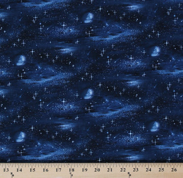 Cotton Landscape Medley Galaxy Stars Star Moon Outer Space Night Blue Black Cotton Fabric Print by the Yard