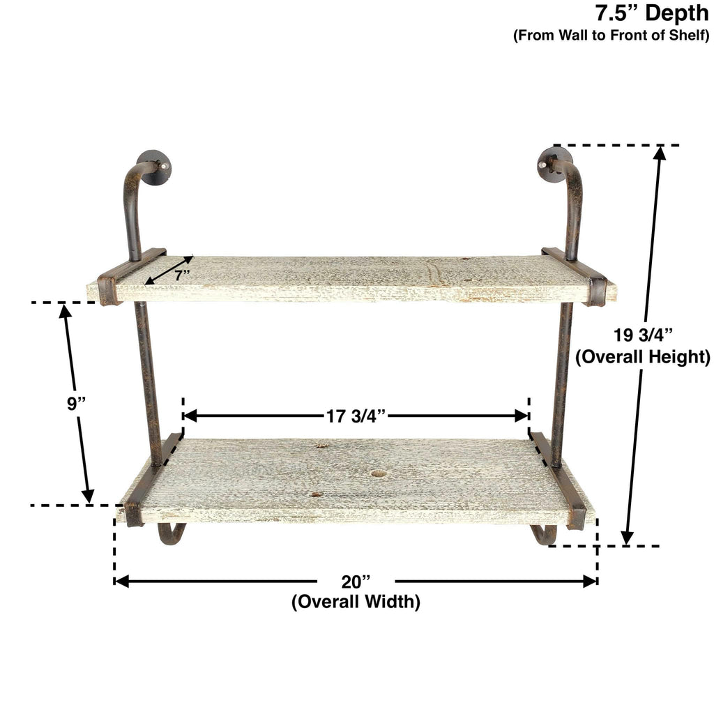 Rustic Wooden Shelf with 2 Planks, Farmhouse Wall Ledge, White