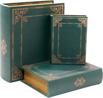 Wooden Decorative Book Boxes 3-Pack - Vintage Style Secret Storage Boxes Handcrafted Wooden Storage Containers - Set of 3
