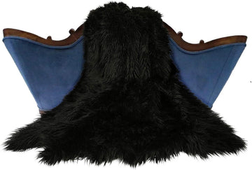 Designer Faux Fur Throw Blanket -Long Hair Luxury Fur - Charcoal Black