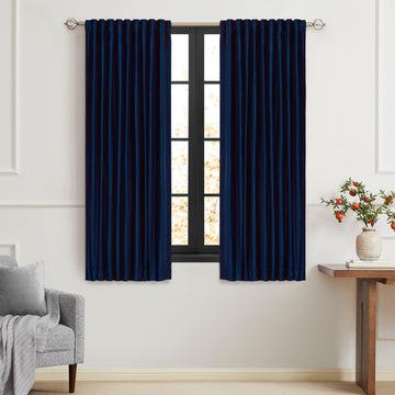 Navy Blue Velvet Curtains 63 inch Long, Luxury 2 Panels Room Darkening Rod Pocket Back Tab Curtain Elegant Thermal