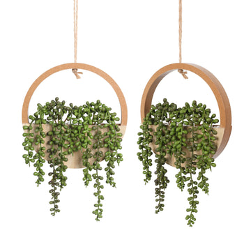 2pcs Artificial Succulents Hanging Plants 20.1'' Fake String of Pearls in Pot with 9.4'' Lanyard for Indoor Outdoor