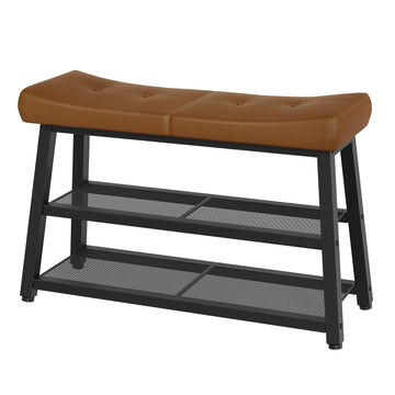 Shoe Bench, 3-Tier Shoe Rack, Entryway Bench with Storage and Cushion, Foyer, Bedroom, Brown and Black HX02BV