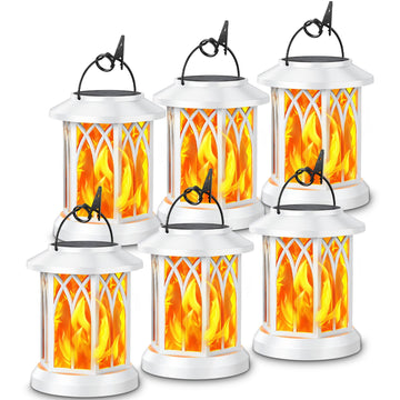 6 Pack Solar Lantern Outdoor Lights, Upgraded Flickering Flame Solar Lanterns Outdoor Waterproof, Auto ON/Off