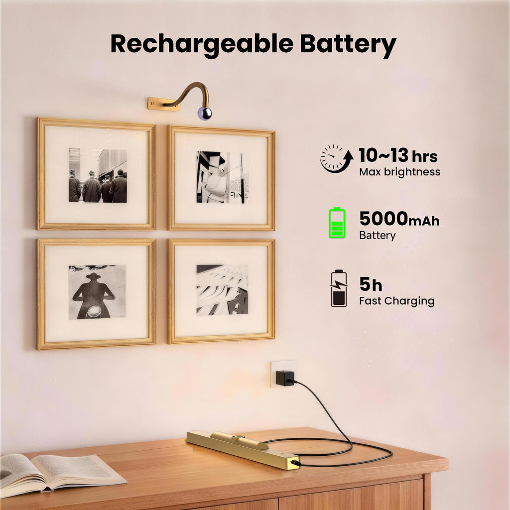 Wireless Picture Light Battery Operated, 16in Picture Light for Wal, 2Pack Rechargeable 5000mAh Battery Wall Sconce