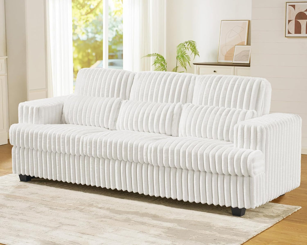 VanAcc 89 Inch Sofa, Modern Couch with Deep Seats, Comfy Sofa with 3 Throw Pillows, Upholstered Couch for Living Room