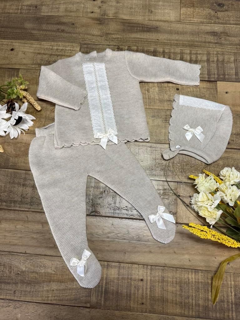 Knit Sweater Pants Hat Piece Set Boys Girls Newborn Coming Home - Made in Spain