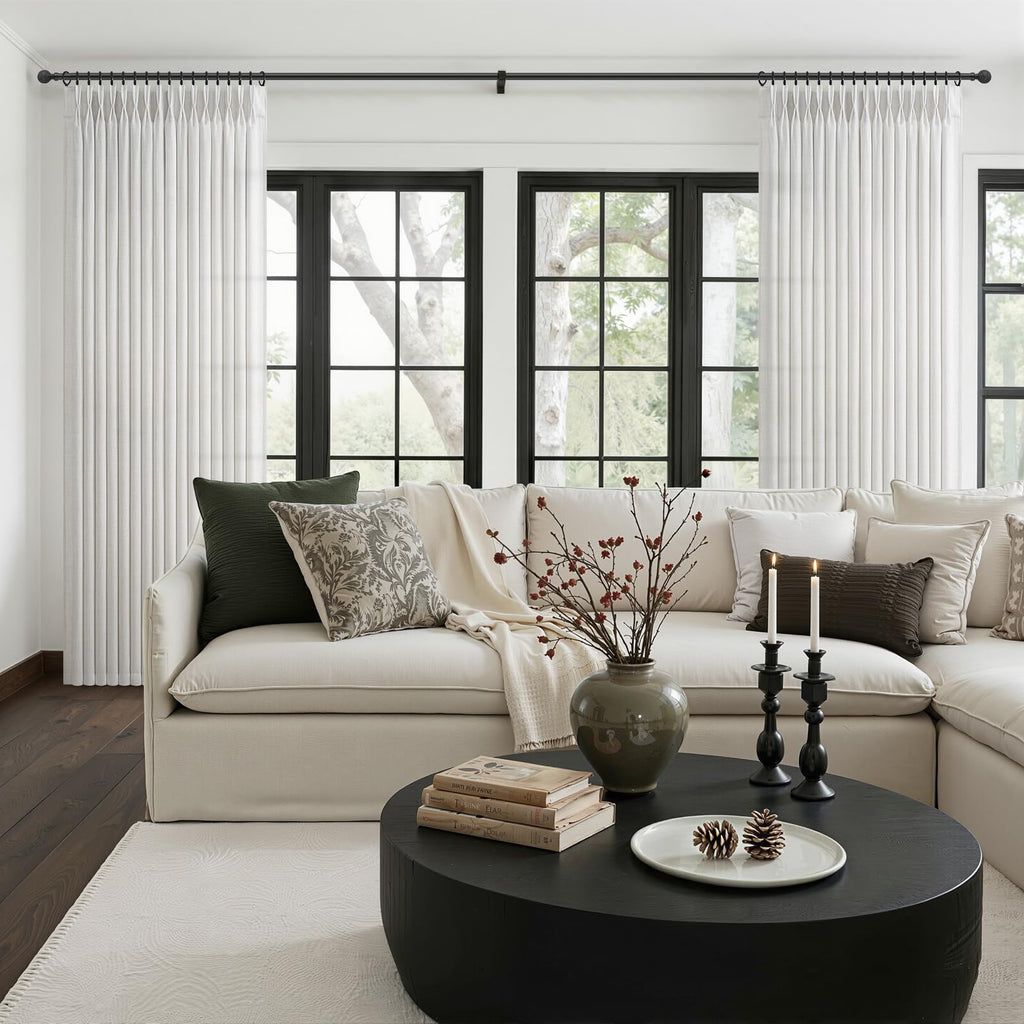 70 Inch Extra Wide Beige White Curtains 102 Inches Long for Classroom, Memory Shape Pinch Pleat Light Filtering Thick