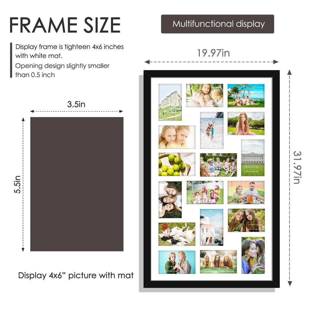 18x30 Collage Frame For 18 4x6 Photos Black