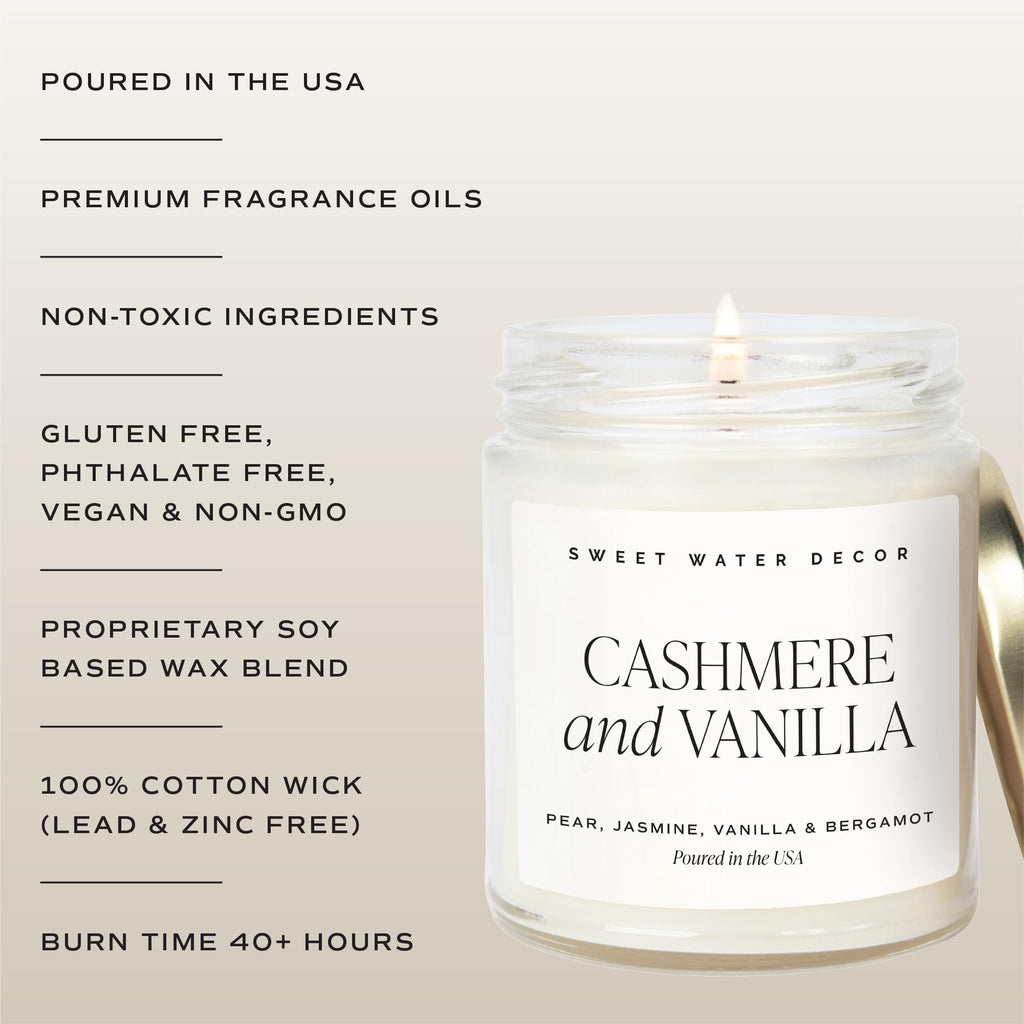 Cashmere & Vanilla Candle, 9oz Clear Glass Jar