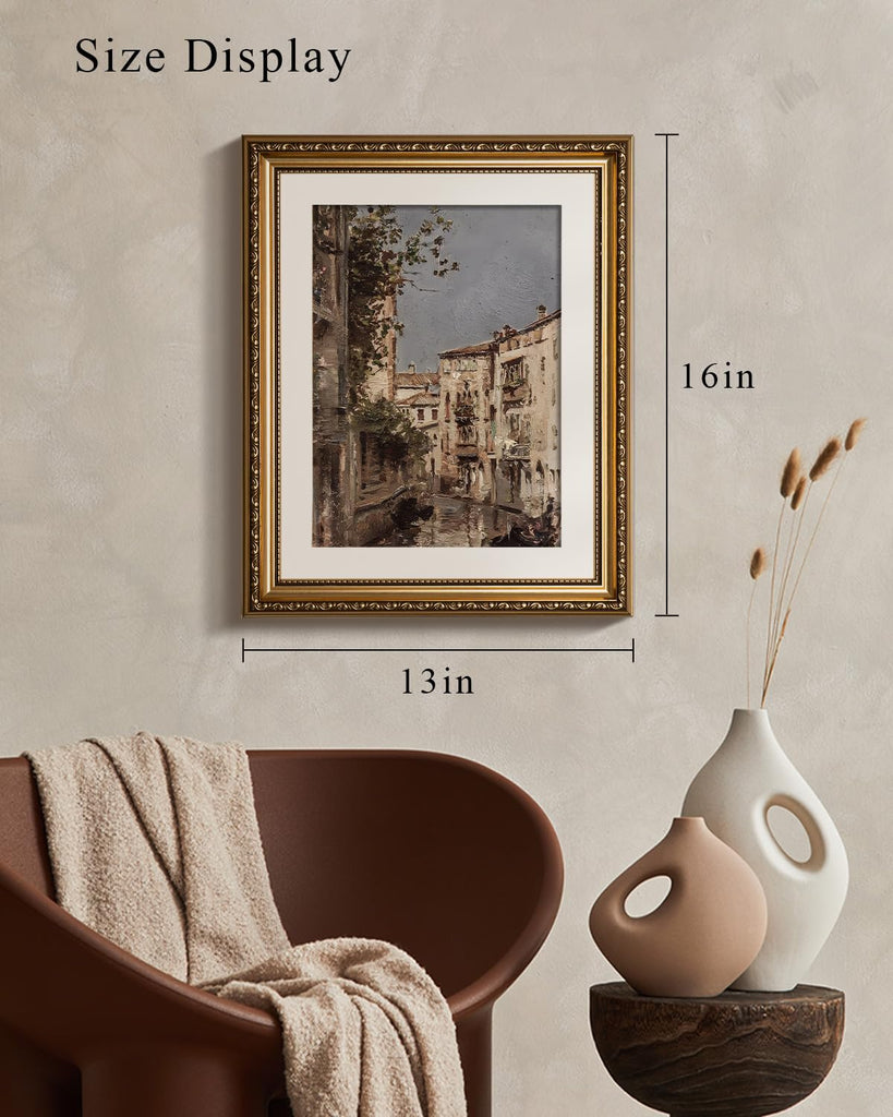 Vintage Gold Framed Architecture Wall, Bedroom Bathroom Living Room Venice City Picture Room Decor, Canvas Prints