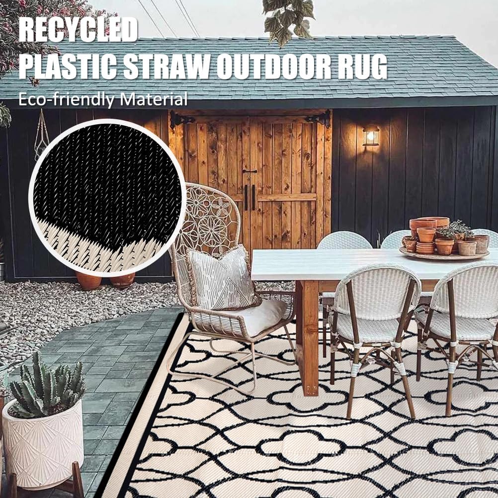 Outdoor Rug Waterproof 8x10 ft Outdoor Carpet Patio Rug Mat Reversible RV Camping Rug Plastic Straw 