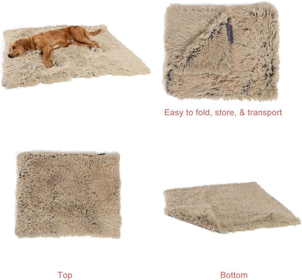 The Original Calming Donut Cat and Dog Bed in Shag Fur Taupe, Small 23" and Blanket, Taupe, 30"x40"