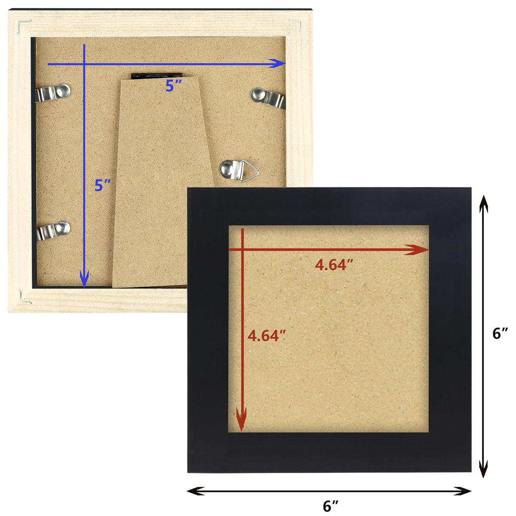 5x5 Picture Frames Solid Wood Square Photo Frame Black 6 Pack