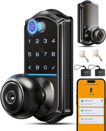 Fingerprint Keypad Smart Door Knob Handle Lock, Matte Black