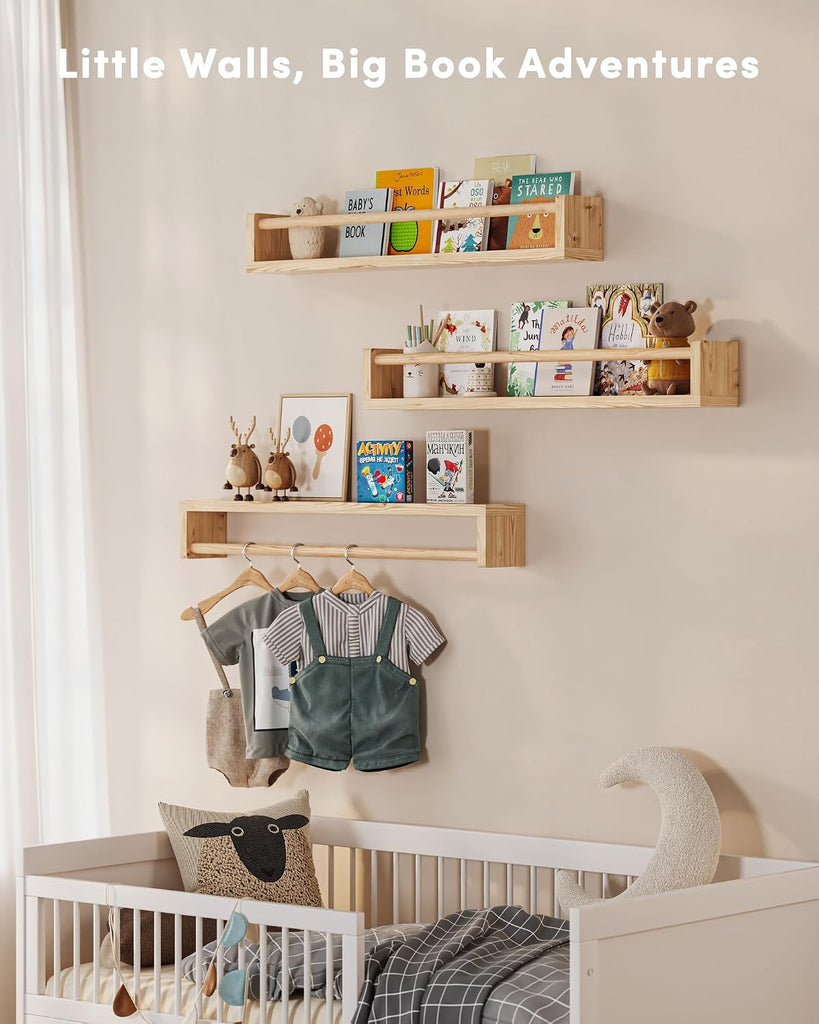 Nursery Book Shelves, Set of 3, Wall Bookshelf, Book Shelf for Kids Rooms, Wall Book Shelves Kids, Floating Shelf