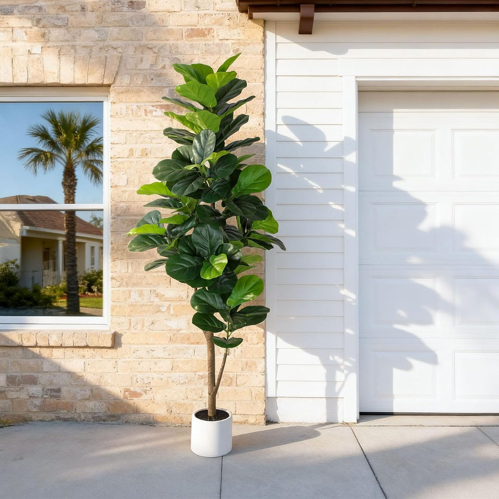 Artificial Fiddle Leaf Fig Tree 7FT with Planter Faux Trees Indoor Tall Artificial Tree, Stable Base, 128 Realistic